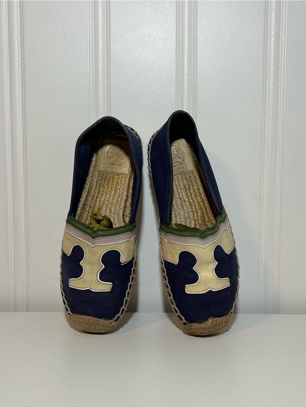 Tory Burch Laguna Navy blue and Cream Women's Espadrille Slip-Ons